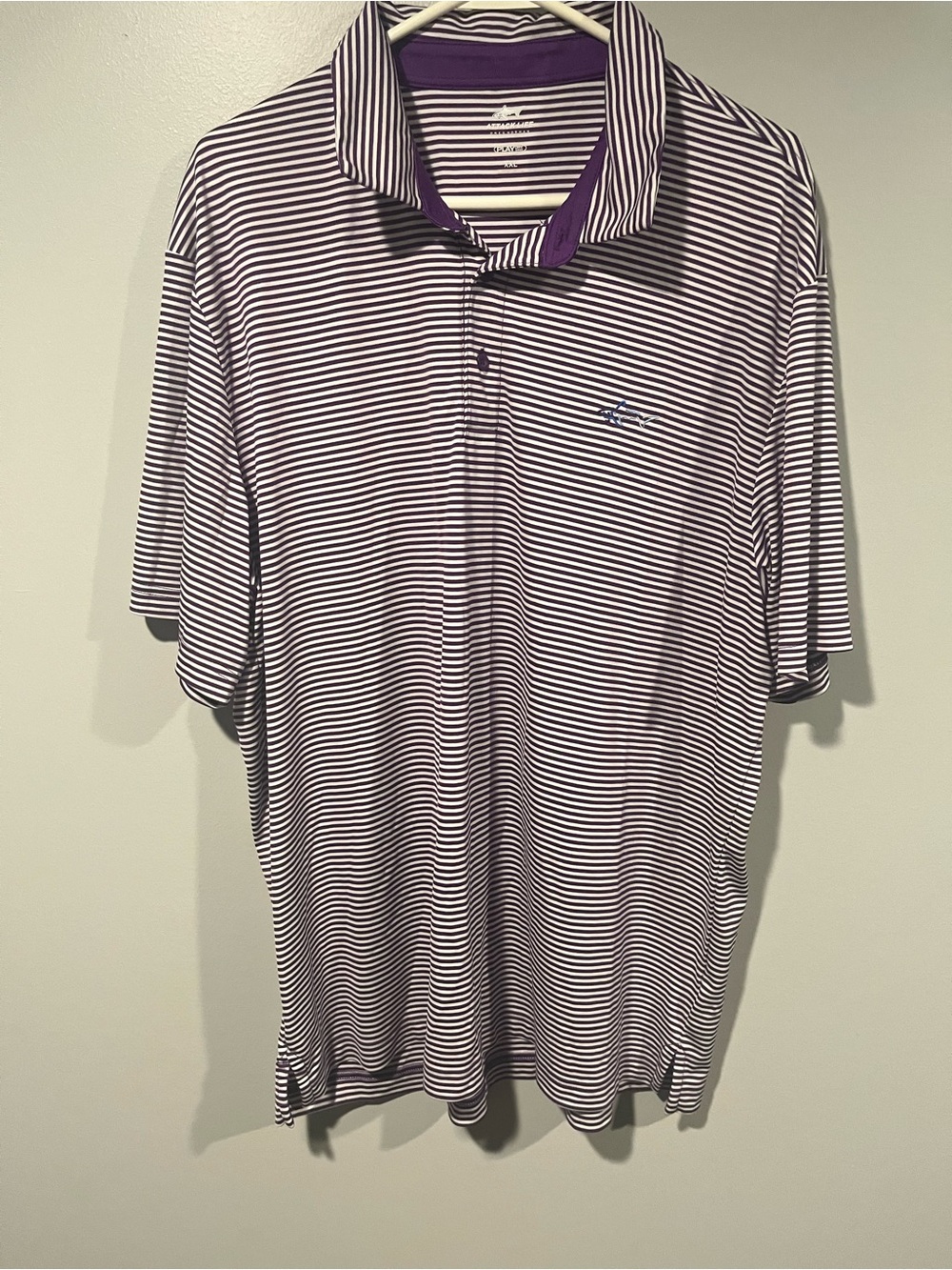 Attack Life by Greg Norman Purple and White Striped Polo